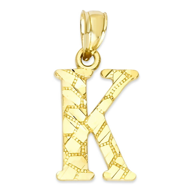10K Yellow Gold Initial Nugget Alphabet Pendant with/out Hollow Rope Chain